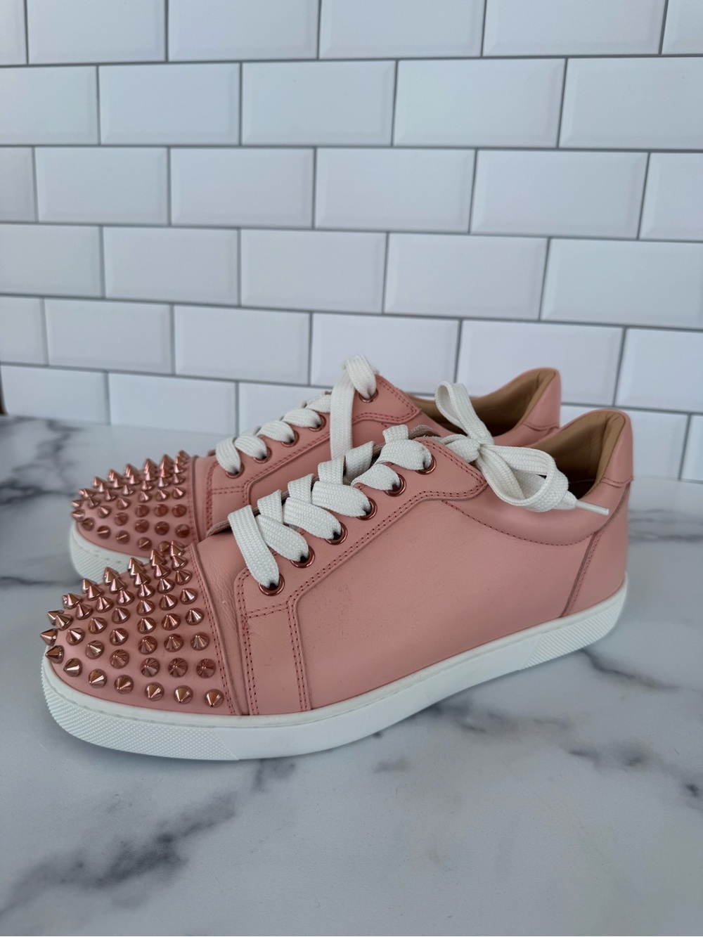 Christian Louboutin Pink Louis Junior Spiked Low-Top Sneakers